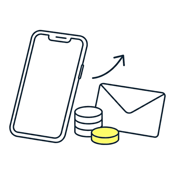 スマホと積み上げたコイン