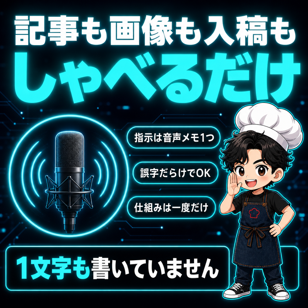 今回の記事の要点の図解:記事も画像も入稿もしゃべるだけ