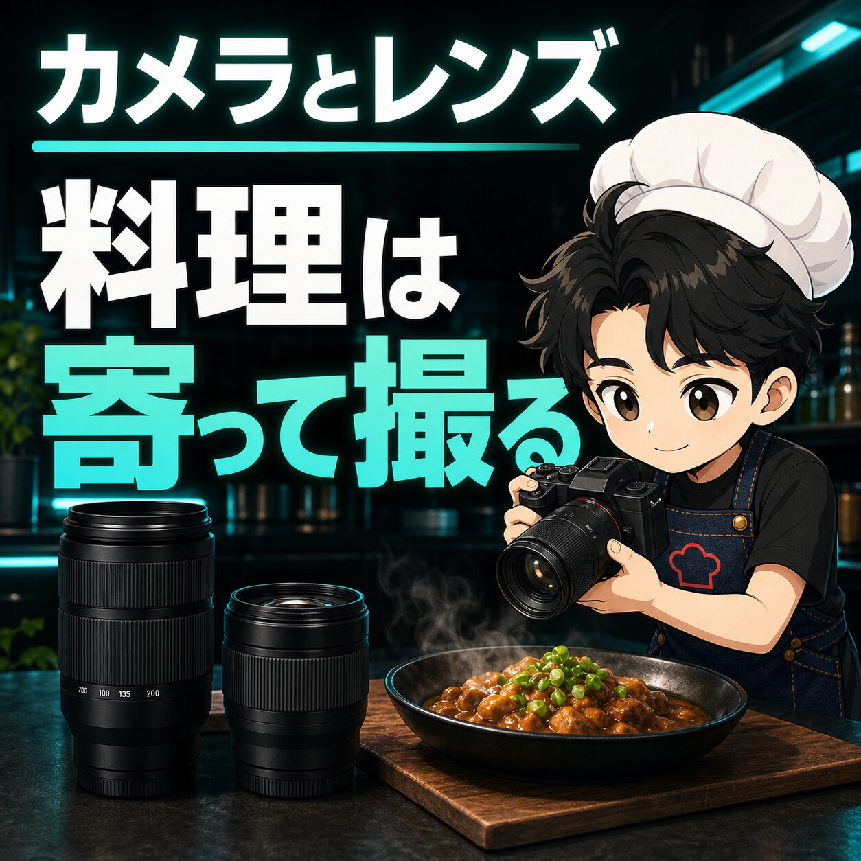 料理撮影に使うカメラとレンズのインフォグラフィック