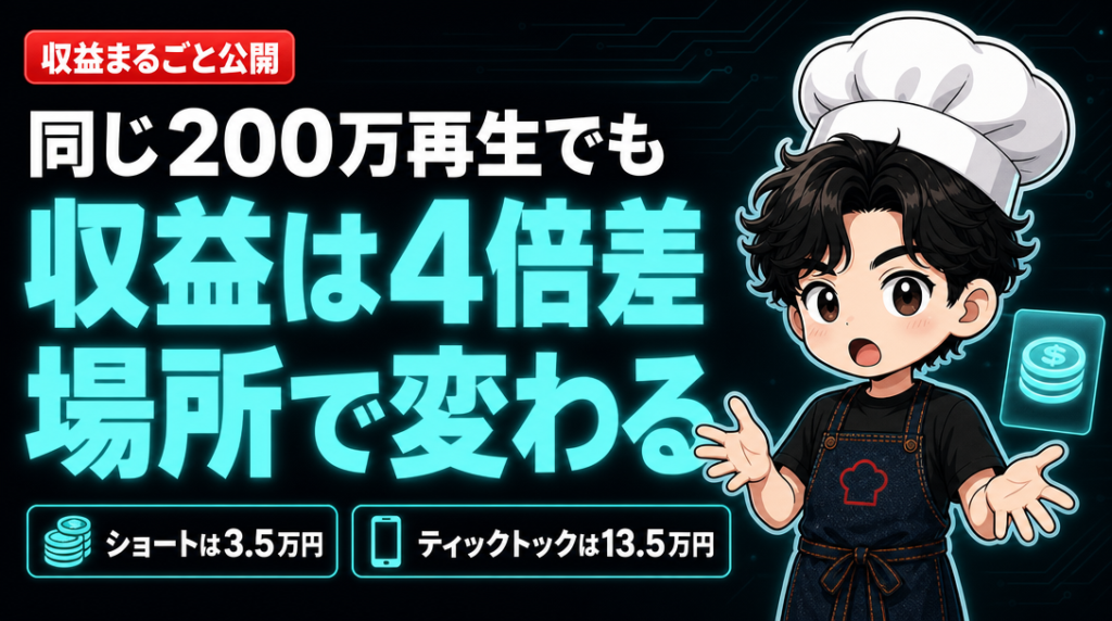 同じ200万再生でも収益は4倍差。ショートは3.5万円、ティックトックは13.5万円
