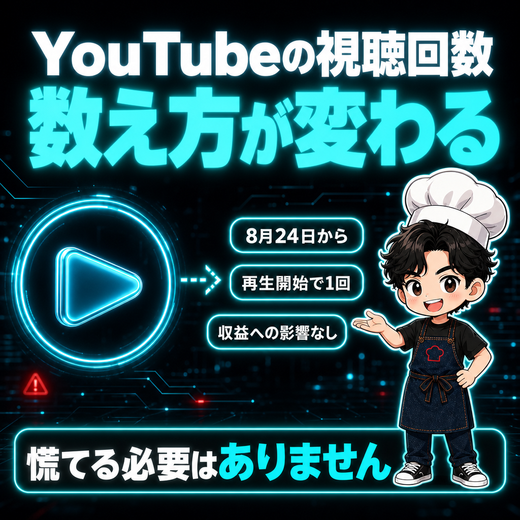 今回の記事の要点:8月24日からYouTubeの視聴回数の数え方が変わる。再生開始で1回、収益への影響なし