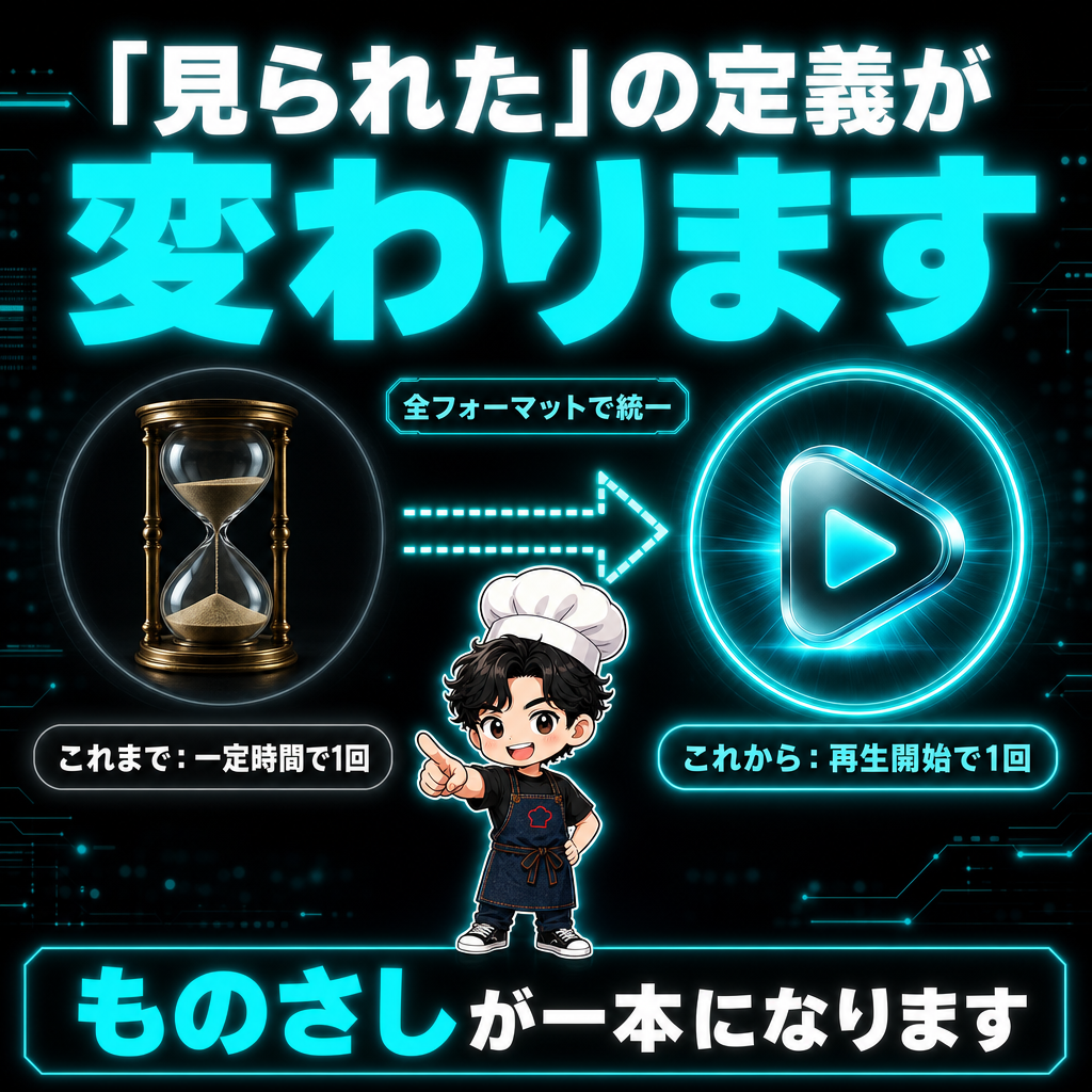 「見られた」の定義が変わる:これまでは一定時間で1回、これからは再生開始で1回