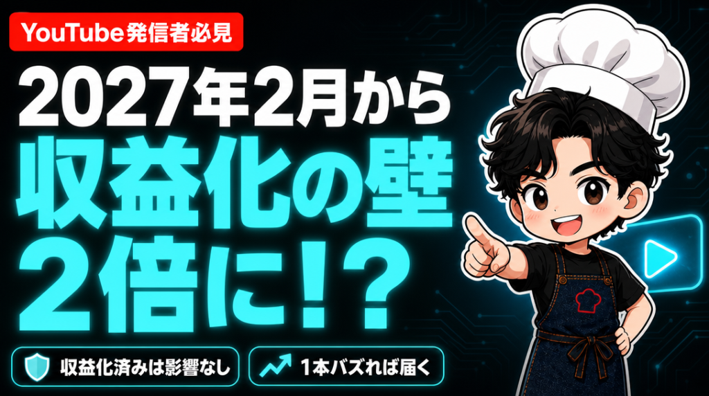 2027年2月から収益化の壁が2倍に！？収益化済みは影響なし・1本バズれば届く