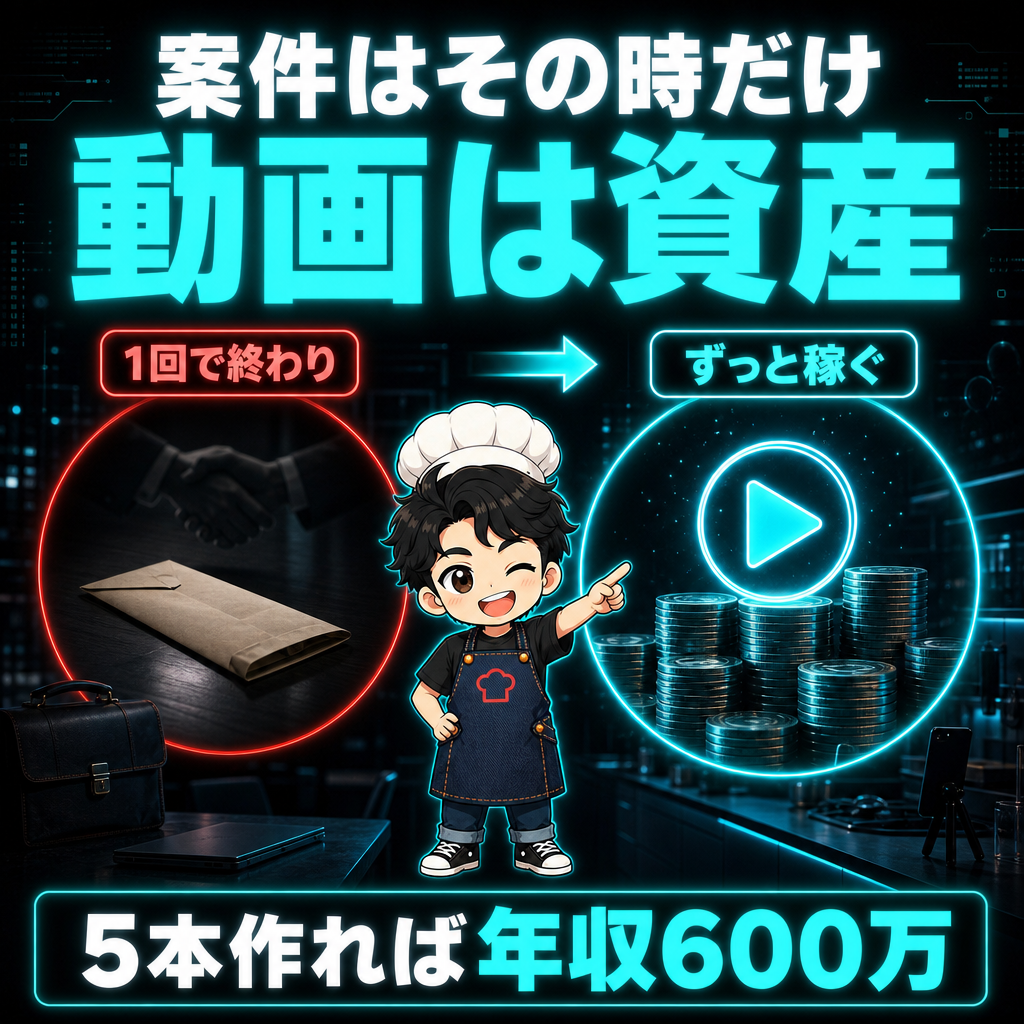 案件はその時だけ、動画は資産。5本作れば年収600万