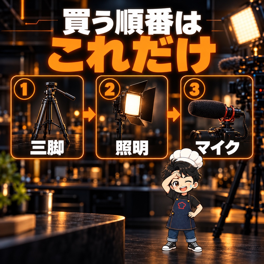 買う順番は三脚→照明→マイク