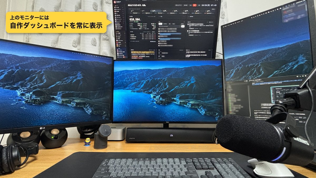 上のモニターにコックピットを出しっぱなしにしている私の机