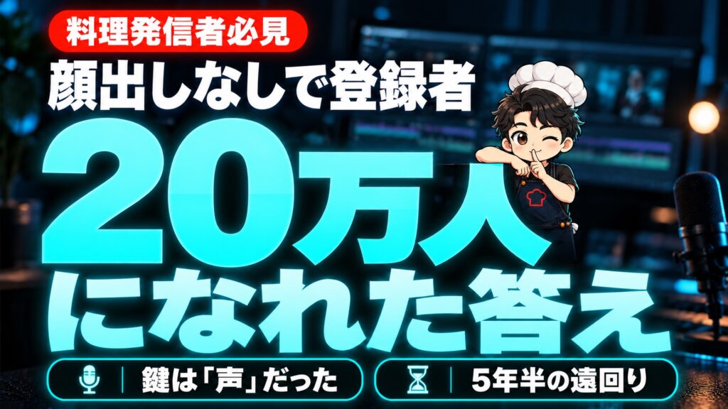 【YouTube攻略】YouTubeは「顔出しなし」でも伸びる？料理系で顔を出さずに登録者20万人になった私の答え