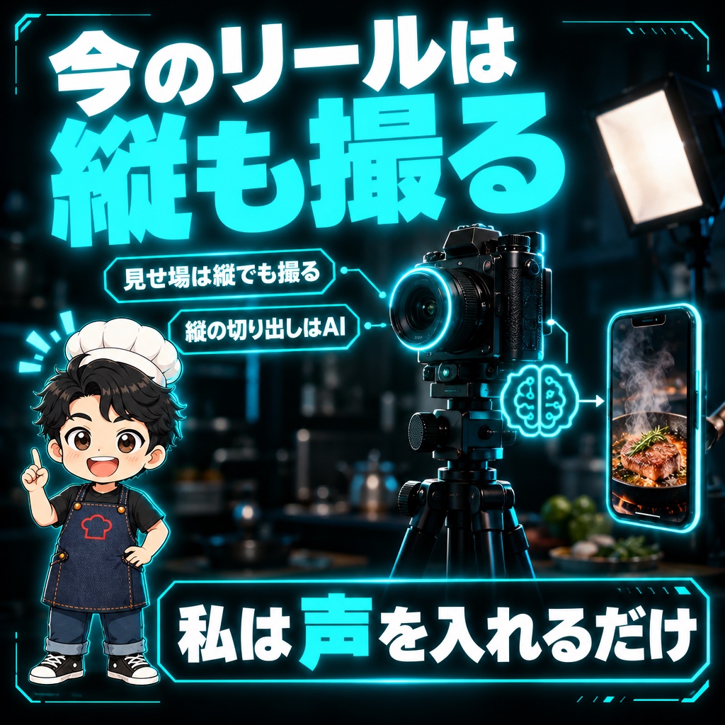 今の私の料理リールの作り方は「縦も撮る」と「AIに切らせる」