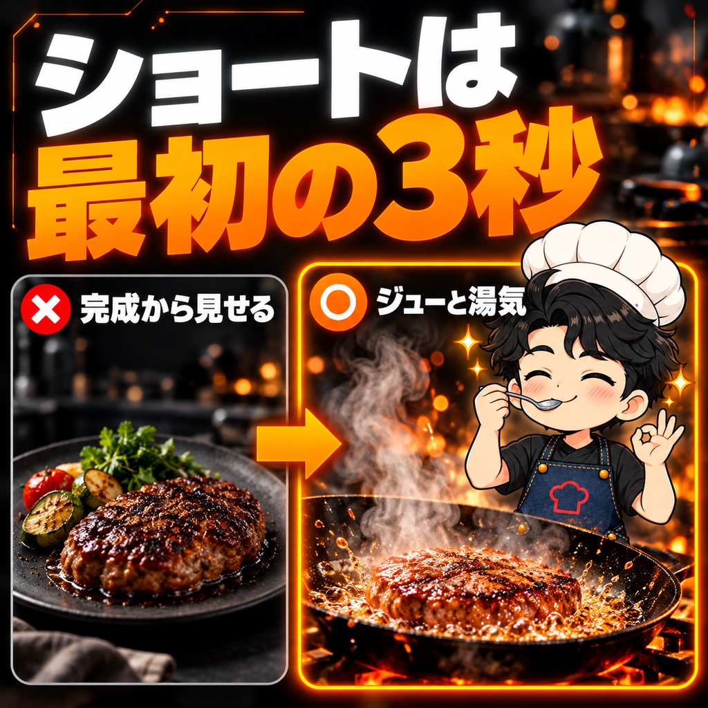 撮る前に決めるのは「最初の3秒」。料理のショートで一番見てもらえた冒頭