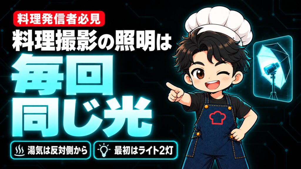 【YouTube攻略】料理撮影の照明は「自然光」より「毎回同じ光」｜湯気が撮れなかった私が、ライト2灯でたどり着いた当て方