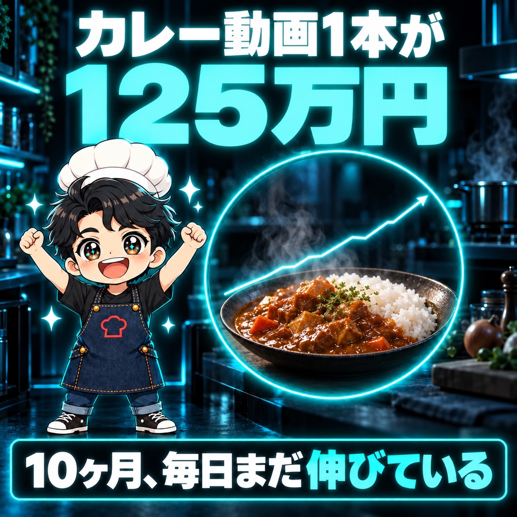 カレー動画1本が、10ヶ月で325万回・125万円になりました